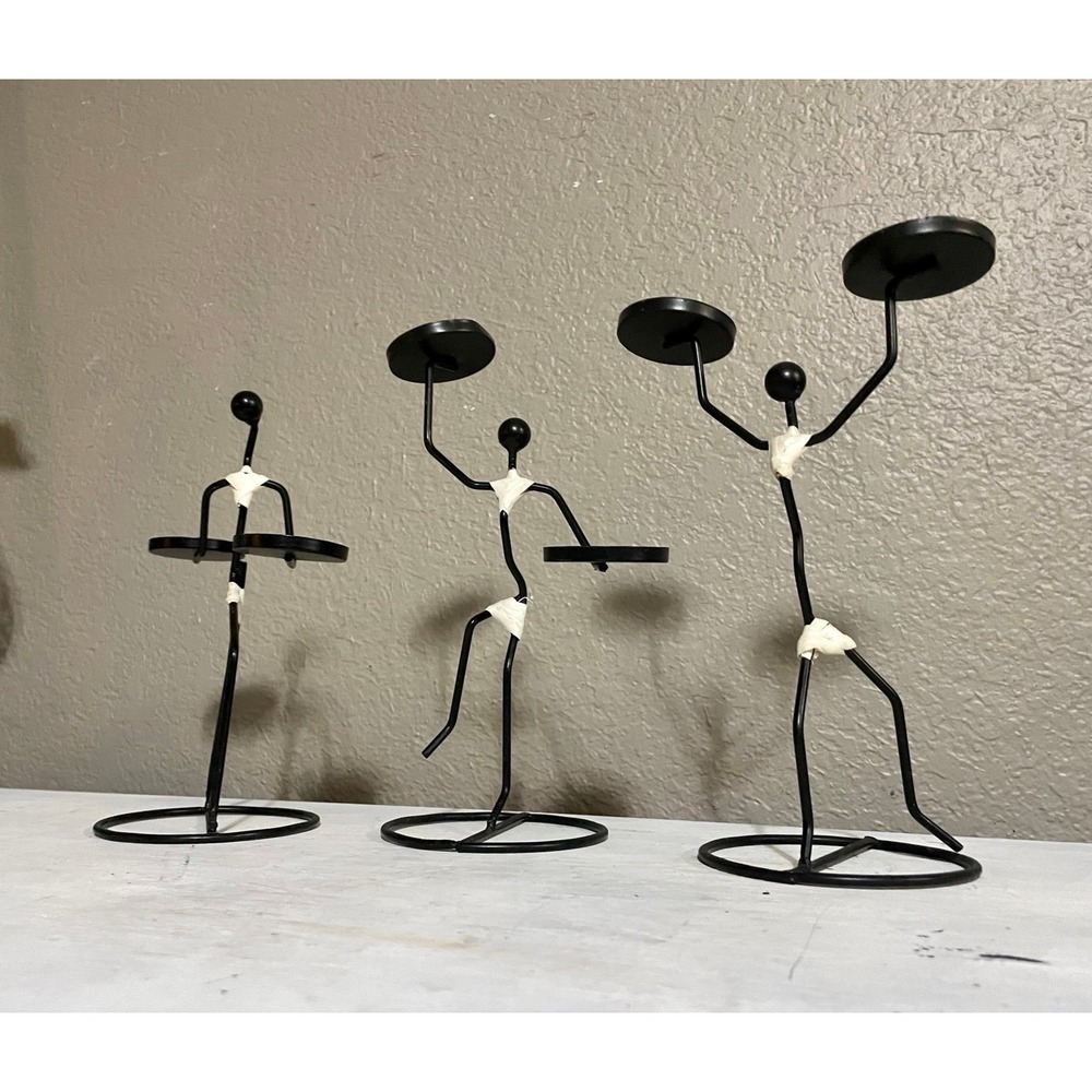 Stick Figure Candlestick MCM Metal Candle Holders Vintage